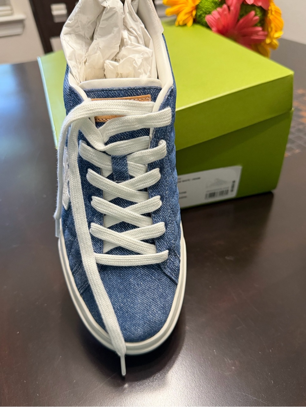 Tory Burch Quilted Platform Sneakers Denim/Snow White Women’s Size 9.5